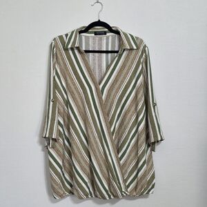 BloomChic Green and Brown Striped Blouse